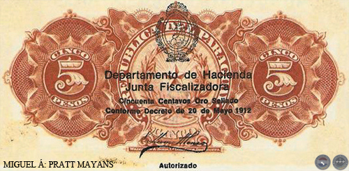 CINCO PESOS MONEDA NACIONAL - RESELLADO A.A.47 - FIRMA: M. VIVEROS - A. CROVATTO